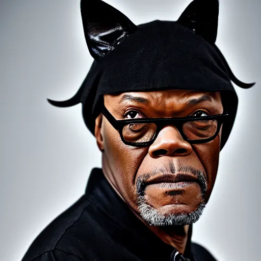 Prompt: samuel l jackson wearing cat ears and emo clothes, 4 k, hyper realistic, dslr, high resolution, landscape, beautiful