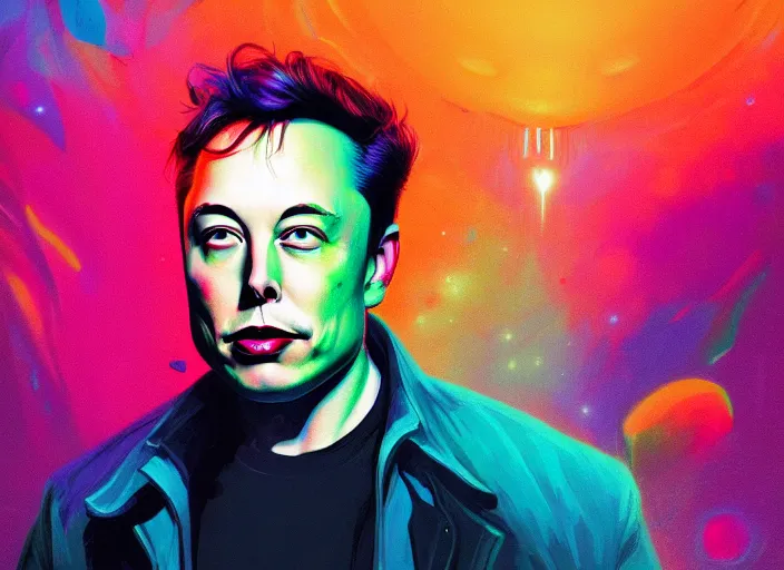 Prompt: A psychedelic portrait of will elon musk with :3 face, vibrant color scheme, highly detailed, in the style of romanticism, cinematic, artstation, Moebius, Greg rutkowski