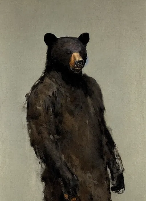 Image similar to portrait painting of anthropomorphic black bear in edo period mens japanese clothes by jeremy mann, only one head single portrait