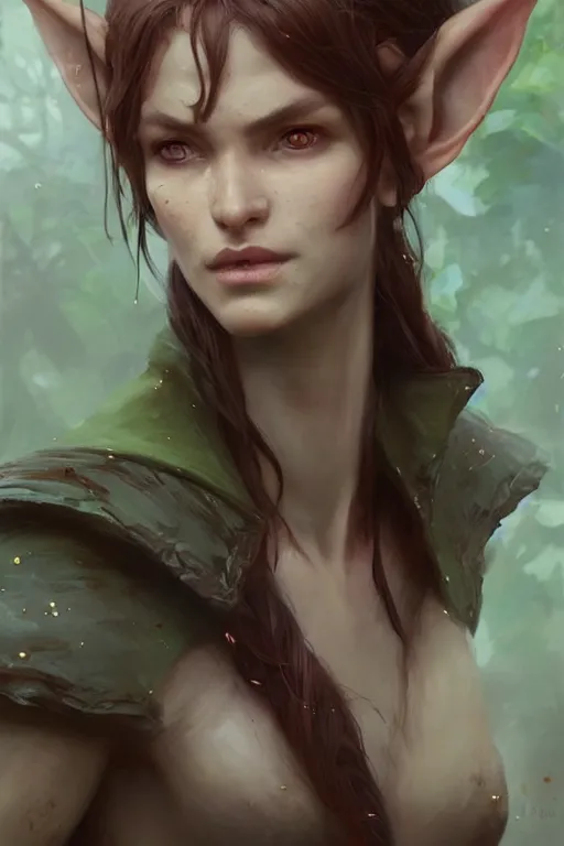 Prompt: dungeons and dragons forest elf character closeup portrait, dramatic light, dungeon background, 2 0 0 mm focal length, painted by stanley lau, painted by greg rutkowski, painted by stanley artgerm, brom, digital art, trending on artstation