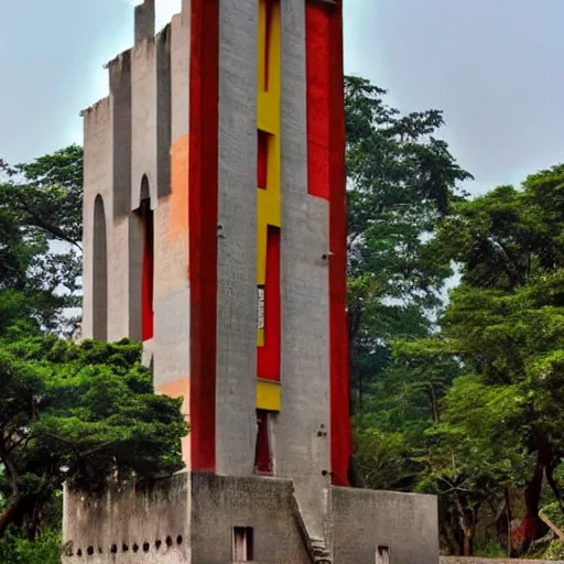 Image similar to a super tall indian temple designed by corbusier