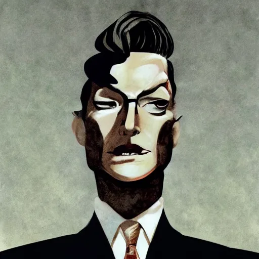 Image similar to dale cooper from twin peaks by dave mckean, hayao miyazaki, dramatic lighting, retro futurism, 5 0 s aesthetic,