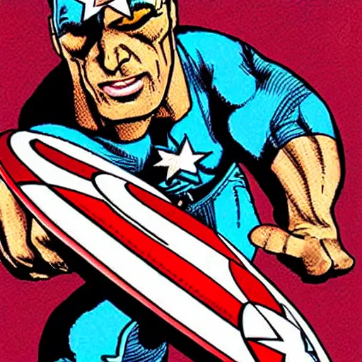 Image similar to The Artwork of R. Crumb and his Cheap Suit Captain America, pencil and colored marker artwork, trailer-trash lifestyle