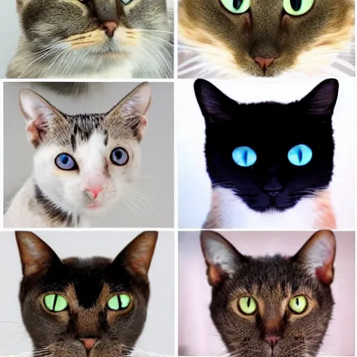 Prompt: cats with different eye colors