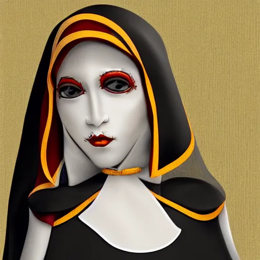 Image similar to female character inspired by venice carnival and nun | | art by greg rutswork and lois van barlee