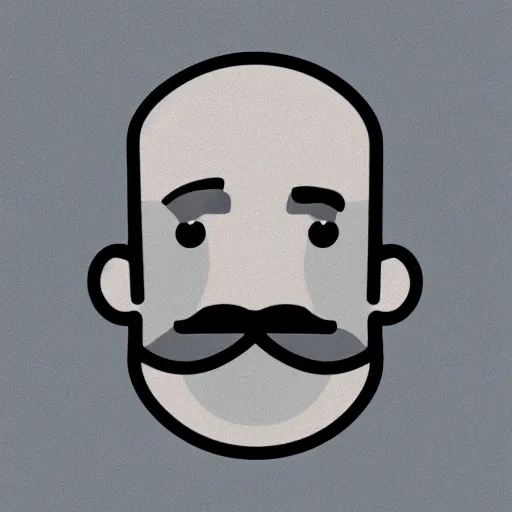 Image similar to hand - drawn minimalistic line portrait of bald man with round face, short beard, small round eyebrows, wide lips and kind blue eyes, black and white, pictogram, ink, pencil