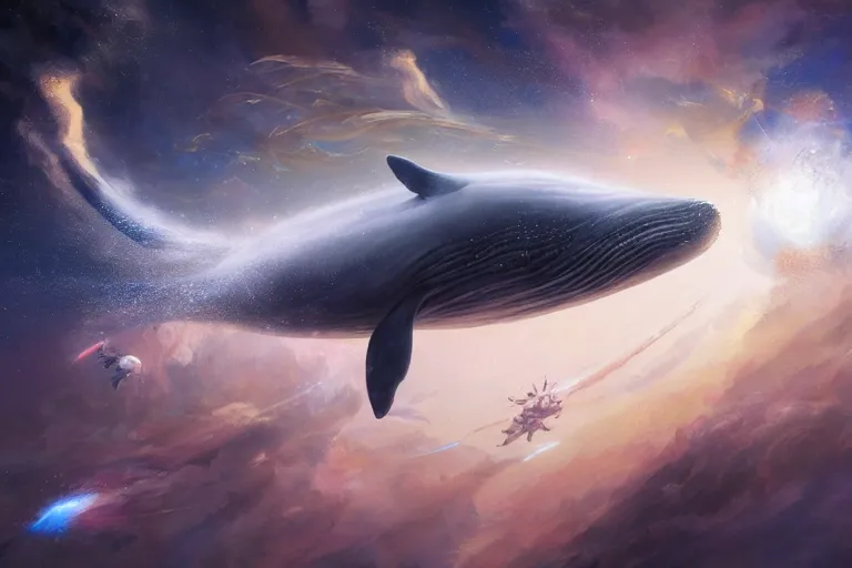 Prompt: a giant whale floating in outer - space, galaxies, stars, planets, ultra detailed, realistic, octane render, jesper ejsing, james jean, justin gerard, tomasz alen kopera, cgsociety, fenghua zhong, makoto shinkai, highly detailed, rim light, art, cinematic lighting, very coherent, 8 k