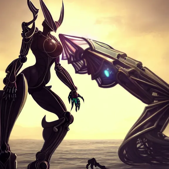 Image similar to highly detailed giantess shot, exquisite warframe fanart, looking up at a giant beautiful majestic saryn prime female warframe, as a stunning anthropomorphic robot female hot dragon, looming over you, elegantly posing over you, on a beach on sunset, sleek bright white armor, camera between towering detailed robot legs, looking up, proportionally accurate, anatomically correct, sharp detailed robot dragon paws, two arms, two legs, camera close to the legs and feet, giantess shot, furry shot, upward shot, ground view shot, leg and hip shot, elegant shot, epic low shot, high quality, captura, realistic, sci fi, professional digital art, high end digital art, furry art, macro art, giantess art, anthro art, DeviantArt, artstation, Furaffinity, 3D realism, 8k HD octane render, epic lighting, depth of field