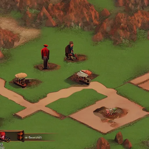 Prompt: Red Read Redemption 2 as an isometric real time strategy game from 2008, in game screenshot