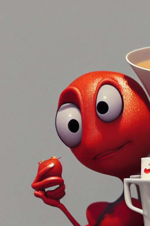 Prompt: a red ladybug with big eyes on side of a cup of coffee and a suggar pot at picnic. pixar disney 4 k 3 d render movie oscar winning trending on artstation and behance. ratatouille style.