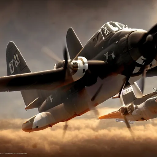 Image similar to an epic dogfight between a p 3 8 lightning, p - 6 1 black widow, full color, 8 k cinematic photography, explosions in the background, parachutes, ultra realistic digital art, unreal engine, style of keith ferris