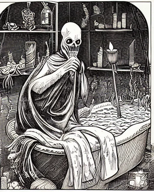 an illustration of grim reaper, full body, relaxing in