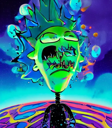 Image similar to Cosmic mess by Alex Pardee and Nekro and Petros Afshar, James McDermott (rick and Morty style) unstirred paint, vivid color, cgsociety 4K