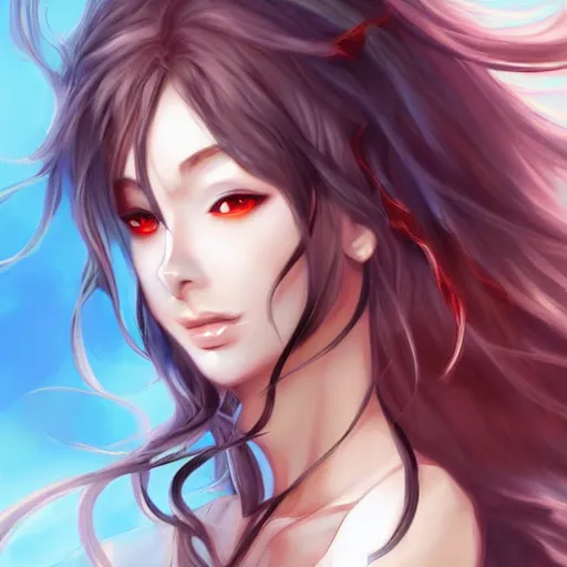 Prompt: a beautiful woman anime character soldier with long flowing hair, artgerm, art station