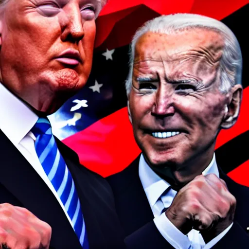 Image similar to 8k, dslr enhanced photo of Donald Trump punching Joe Biden