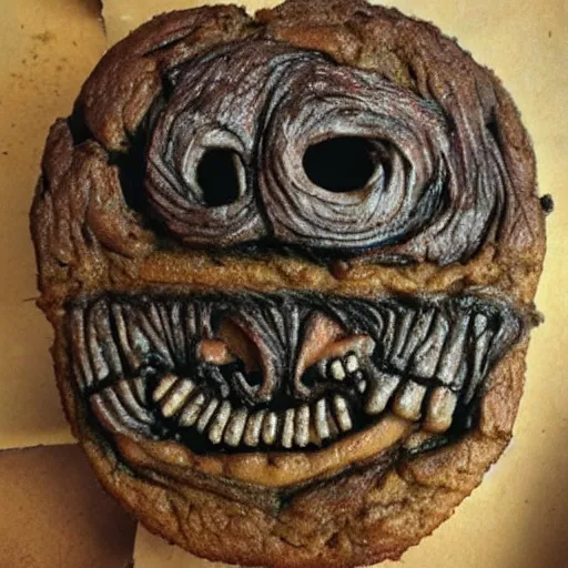 Image similar to muffin man in the style of hr giger