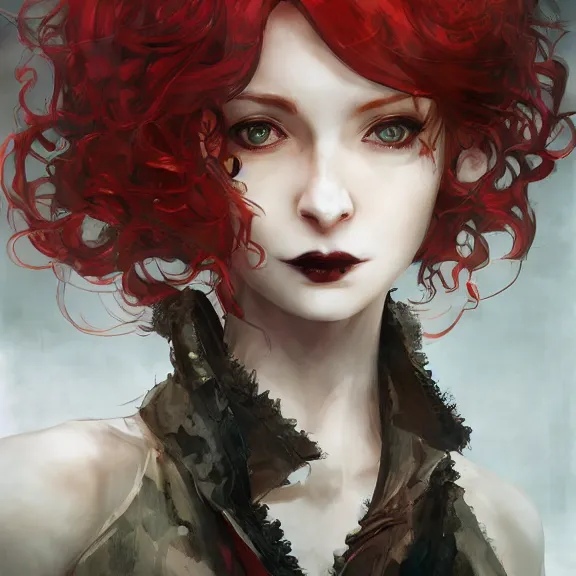 Image similar to christina hendricks!!! goth, tankoban, 4 k, tone mapping, akihiko yoshida, james jean andrei riabovitchev marc simonetti, yoshitaka amano, long hair, curly, h. hydrochaeri