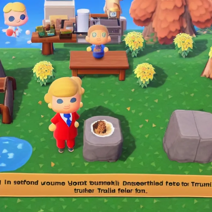 Prompt: donald trump in animal crossing, game screenshot