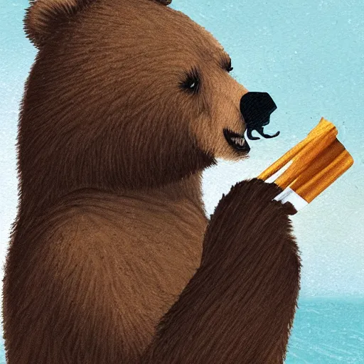 Image similar to a happy bear smoking a joint, photorealistic, 4 k