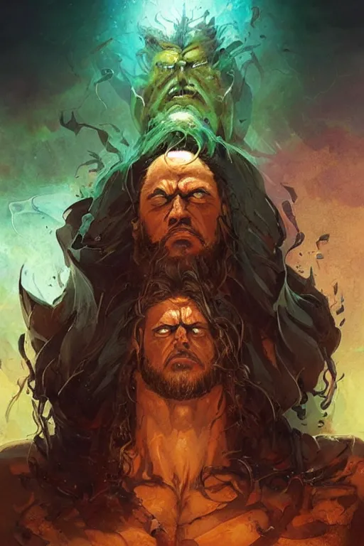 Image similar to clear portrait hulking herculean ogre jesus christ, model pose, bright color, sun shining through, sharp focus, highly detailed face, specular reflection, art by anato finnstark and lecouffe deharme and pete mohrbacher and quentin mabille and frank moth, fantasy illustrations, epic light novel cover art