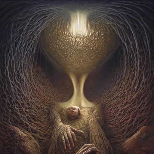 Image similar to QUEEN OF PATIENCE, by Tomasz Alen Kopera, Shaun Tan, Andrew Ferez, Remedios Varo, Mariusz Lewandowski, hyper detailed, dramatic lighting