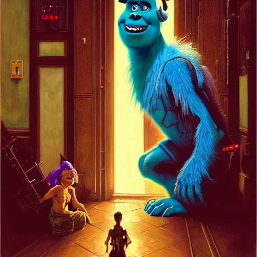 portrait of sulley from monsters inc in front of room, Stable Diffusion