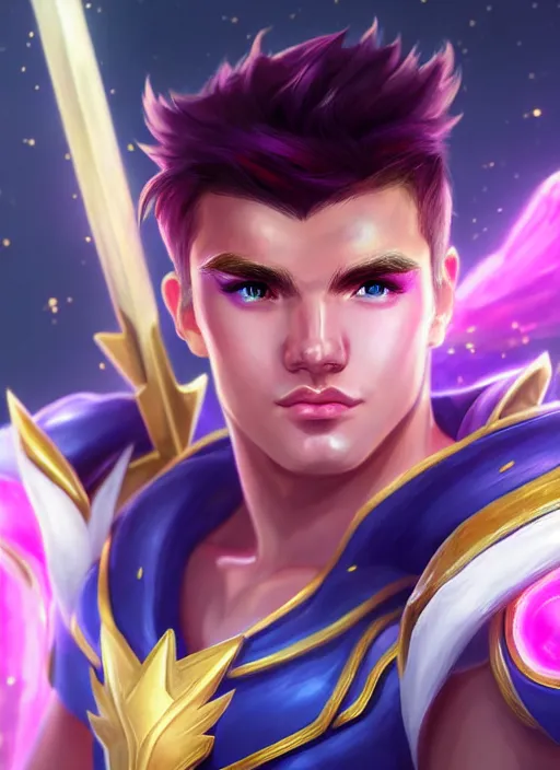 Prompt: portrait of star guardian garen from league of legends, au naturel, hyper detailed, digital art, trending in artstation, cinematic lighting, studio quality, smooth render, unreal engine 5 rendered, octane rendered, art style by klimt and nixeu and ian sprigger and wlop and krenz cushart and riot