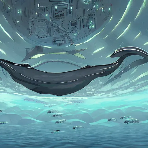 Prompt: a whale city under the ocean on an alien world, sci-fi digital art,