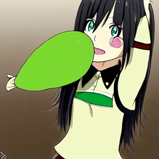 Prompt: tomoko kuroki watamote dressed as an avocado anime trending art