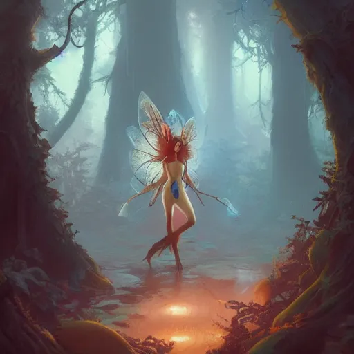 Prompt: detailed painting of fairy dryads in a redwood forest, in the style of peter mohrbacher, james jean, artgerm, dramatic lighting and composition, surreal background, octane render, pixar, trending on artstation, concept art, comic book, 8 k