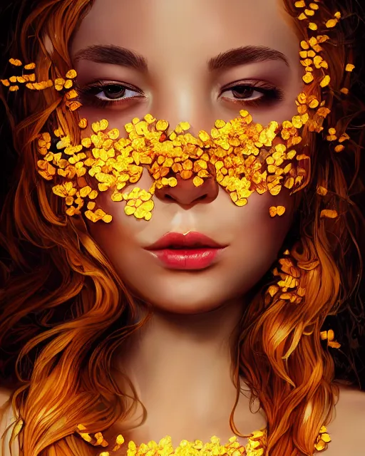 Image similar to beautiful anonymous as honey, made of honey, wearing honey - themed miniskirt, award winning creature portrait photography, extremely detailed, artstation, 8 k, sensual lighting, incredible art, wlop, artgerm, backlit, rim lighting, hi - fructose