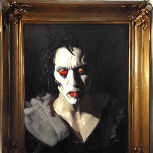 Image similar to oil painting portrait of (vampire) by hyacinthe rigaud, (Greg rutkowski) highly detailed