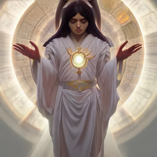 Prompt: godlike sloth, deity, holy robes, holy light aura, ultra details, art by artgerm, dwayne barlowe, trending on artstation and greg rutkowski and alphonse mucha, 8 k