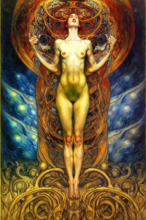 Image similar to Divine Chaos Engine by Karol Bak, Jean Delville, William Blake, Gustav Klimt, and Vincent Van Gogh, symbolist, visionary