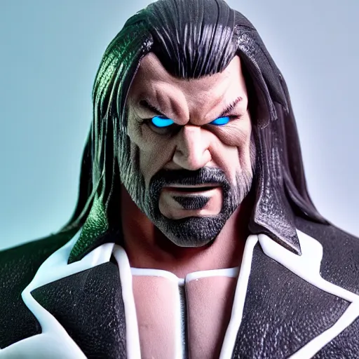 Prompt: Full body shot of a Triple H vinyl figure as a villain, white background, 3d, high quality, depth of field, high contrast, 8k, concept art, smooth, sharp focus, highly detailed