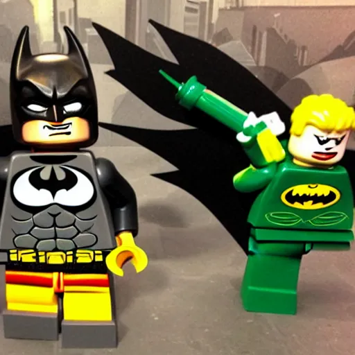 Prompt: lego batman fighting lego joker