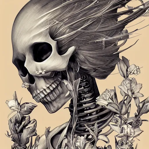 Image similar to anime manga skull portrait young woman skeleton, miffy, unreal engine, intricate, elegant, highly detailed, digital art, art by JC Leyendecker and sachin teng