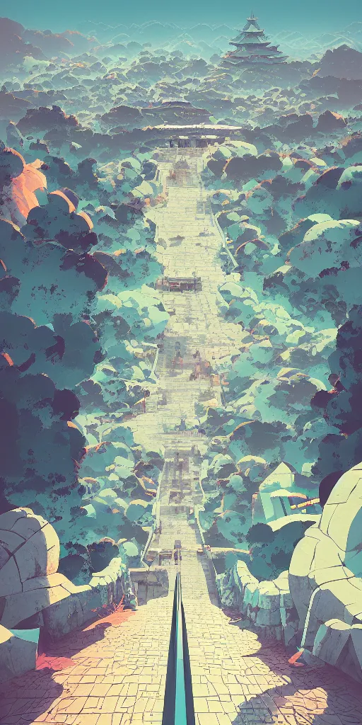 Prompt: road leading to himeji castle by petros afshar and anton fadeev