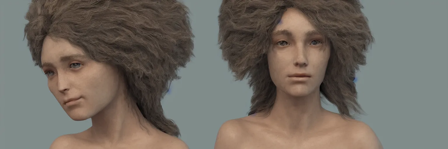 Image similar to A portrait of a very beautiful goddess with hair made of volumetric displacement, arnold render,subsurface scattering, 8k