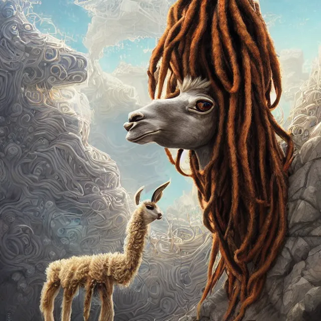 Prompt: llama with dreadlocks, industrial scifi, by mandy jurgens, ernst haeckel, artgerm, james jean