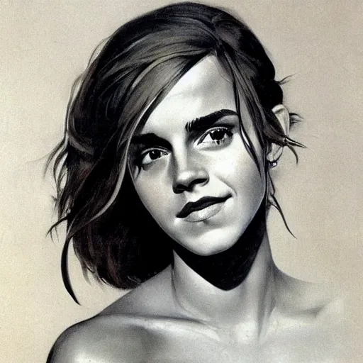 Image similar to portrait of emma watson, artwork by frazetta, frank,