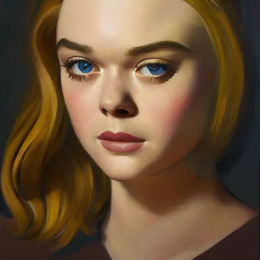 Image similar to ultra realistic portrait painting of elle fanning in mad men, art by frank frazetta, 4 k, ultra realistic, highly detailed, epic lighting