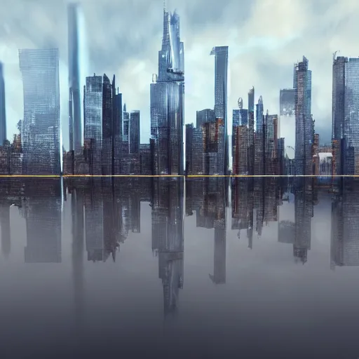 Image similar to futuristic city realistic new-york utopia photorealism rain reflection science-fiction ,8k