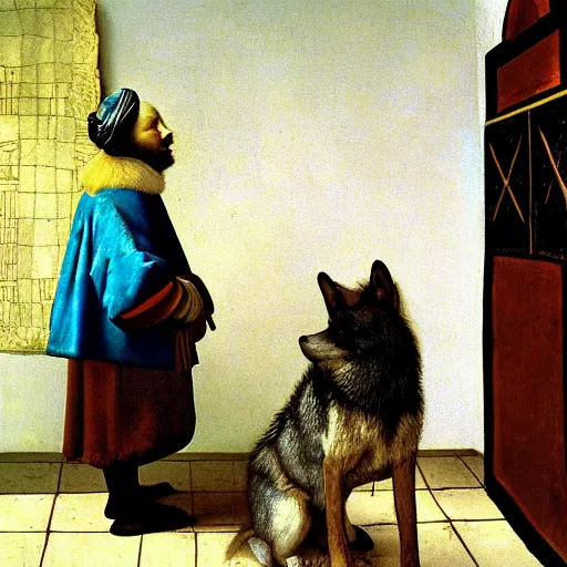 Prompt: retarded wolf, johannes vermeer