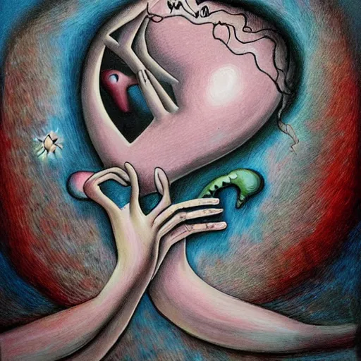 Prompt: surrealism painting of love by creepypasta