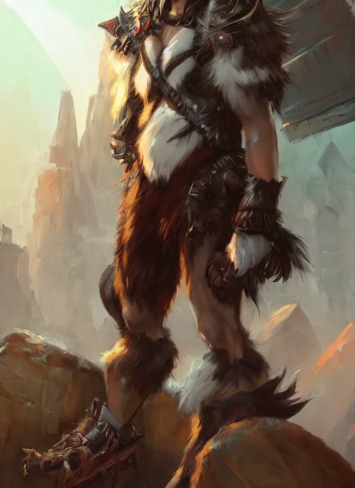 Prompt: wide angle beautiful full body portrait of a cute male anthropomorphic anthro border collie fursona wearing a barbarian outfit in downtown seattle, character design by charlie bowater, henry asencio, and ross tran, disney, scenic background, detailed, glamor pose, aesthetic, trending on artstation, furaffinity, deviantart