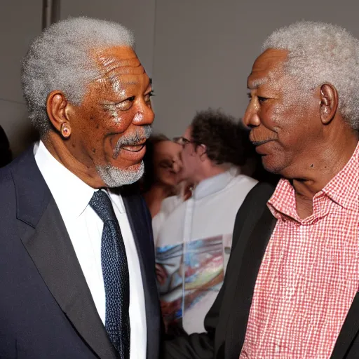 Image similar to morgan freeman meeting morgan freeman, sharp focus