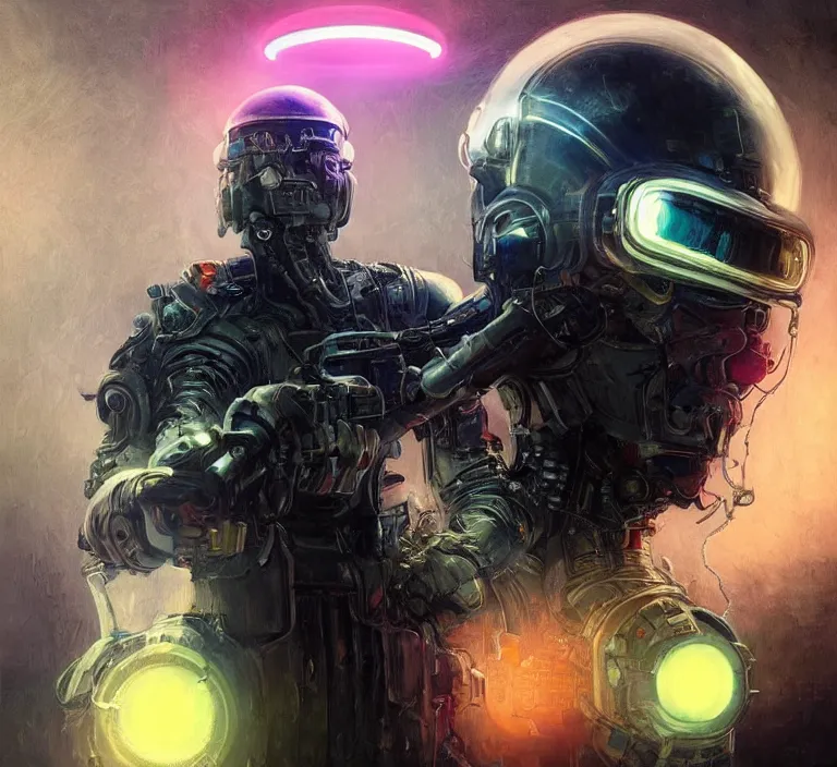 Image similar to portrait sci-fi art by Ruan Jia and Michal Kus, a glowing alien neon orb floating above the hand of a soldier, solar flares, magnetic waves, futuristic environment, detailed and intricate environment, hologram, cyberpunk, neon color bioluminescence, gold and black transparent reflective metal, dramatic lighting, cinematic, high technology, highly detailed portrait, digital painting, artstation, concept art, smooth, sharp focus, ilustration, Artstation HQ