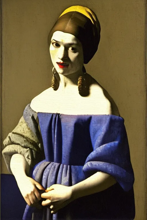 Prompt: johannes vermeer portrait of rachel weisz, baroque