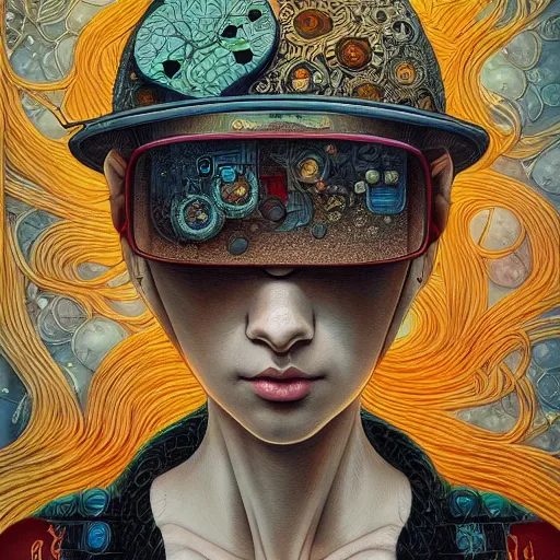 Image similar to beautiful portrait painted in jacek yerka and aykut aydogdu style drawn by sasha bom and takato yamamoto, inspired by cyberpunk, intricate acrylic gouache painting, high detail, sharp high detail, artstation, manga and anime